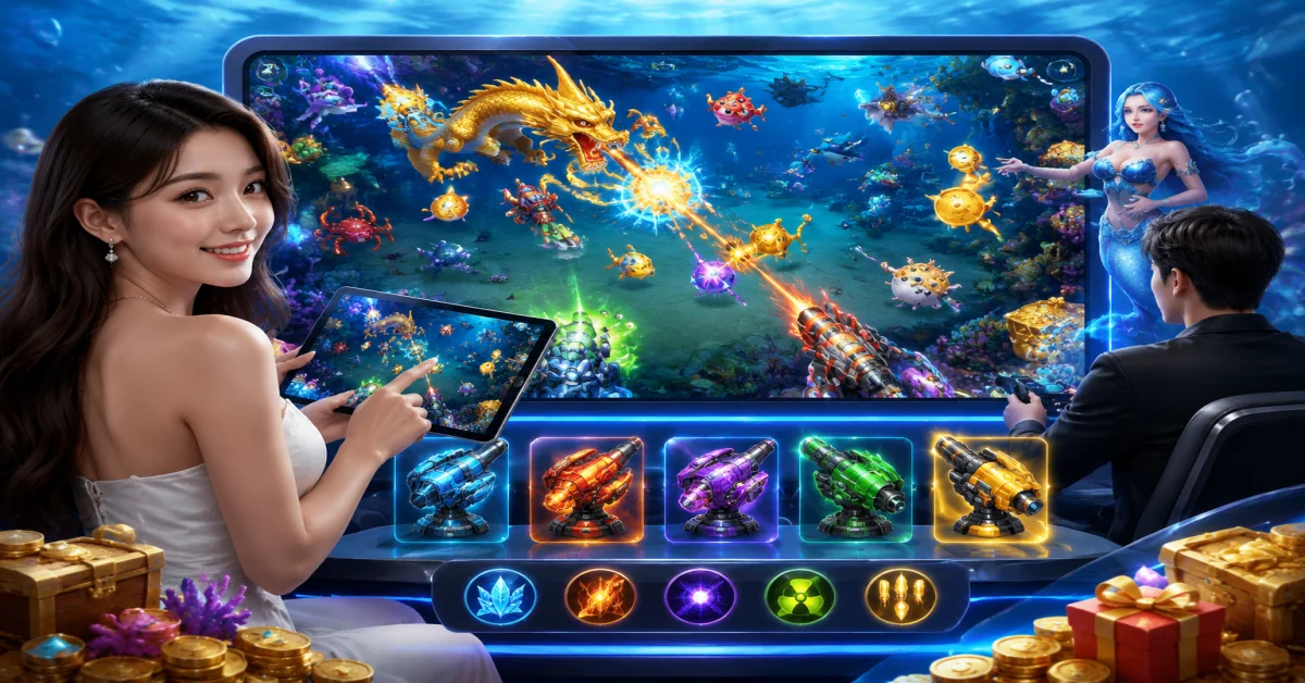 Giao diện sảnh cược hiện đại và hệ thống vũ khí đa dạng tại cổng game trực tuyến 97WIN
